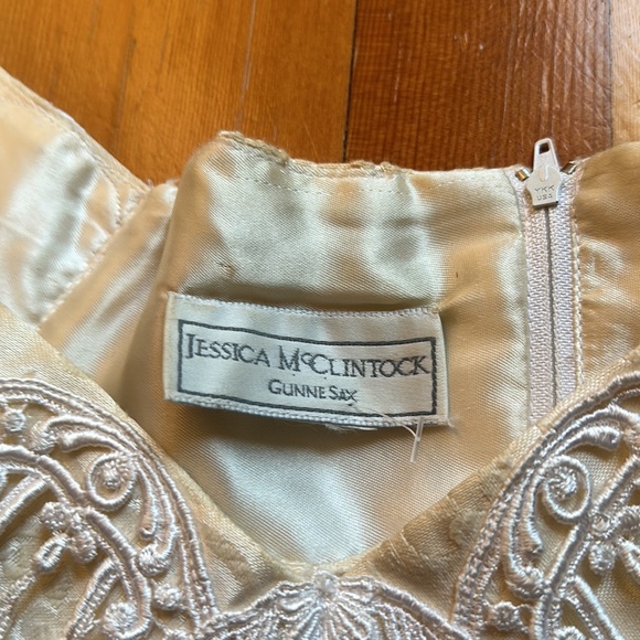 Vintage Lace Neckline Floor Length Gunne Sax Jessica McClintock Dress - Picture 5 of 12